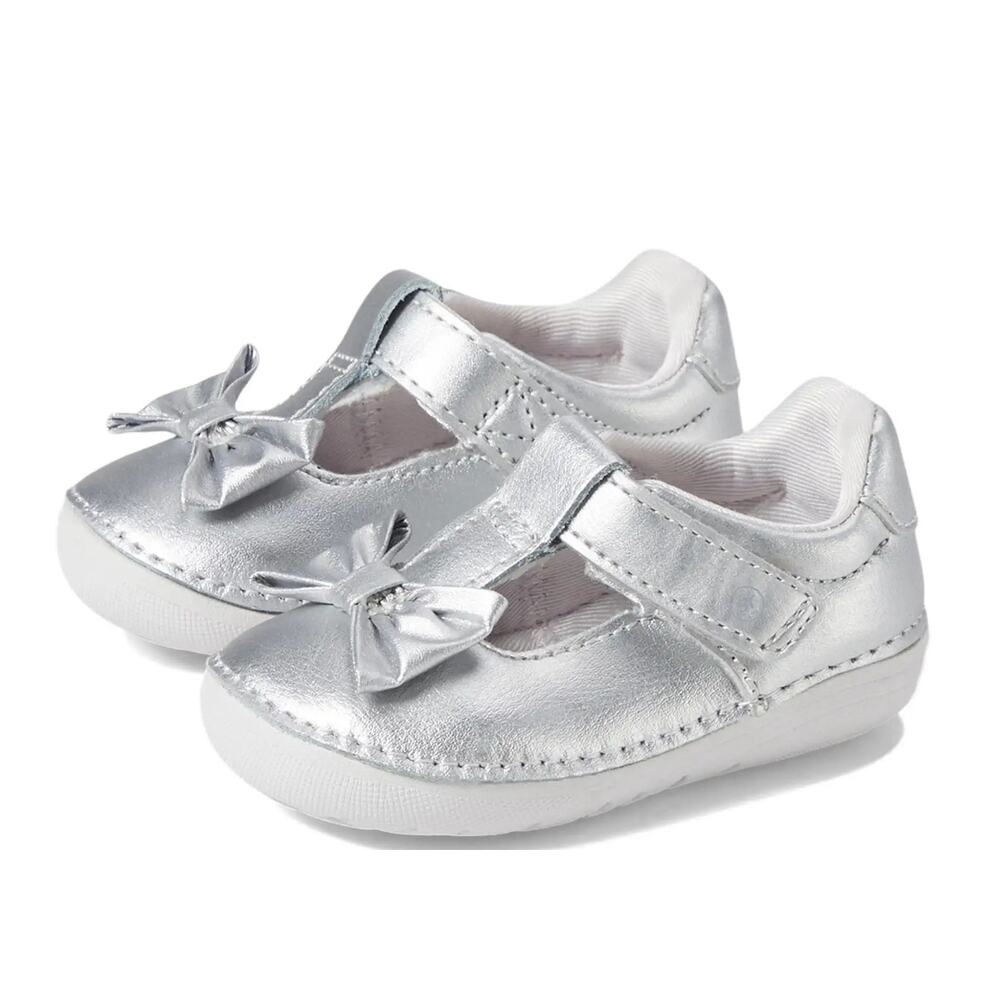Stride Rite Silver Mary Jane Bow Baby Dress Shoes